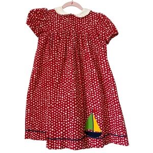 Betty Terrell by Johnston polka dot dress sailboat appliqué 4T